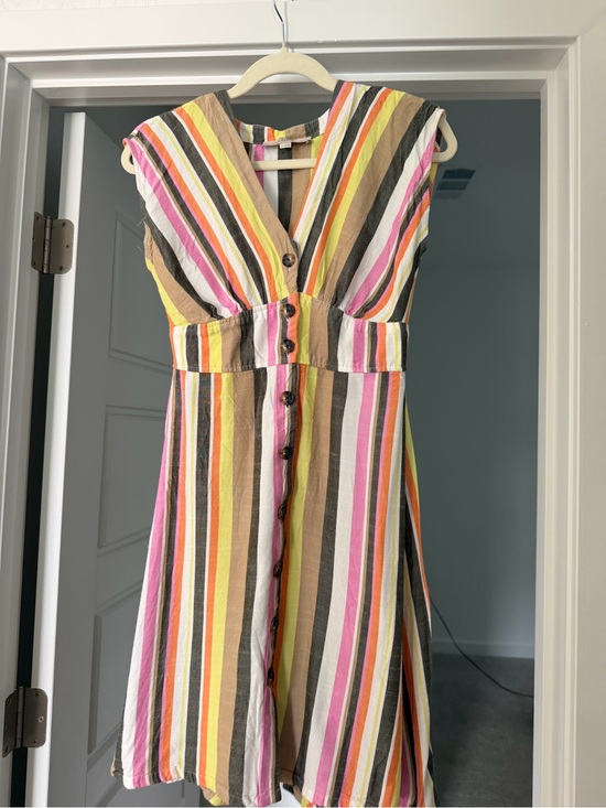 LOFT Dresses & Skirts - LOFT Striped Midi Dress in Pink, Yellow, Brown, White